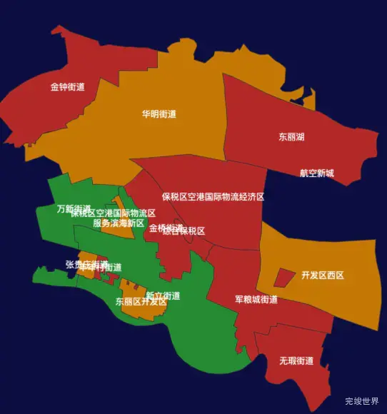 天津市东丽区geoJson地图渲染效果